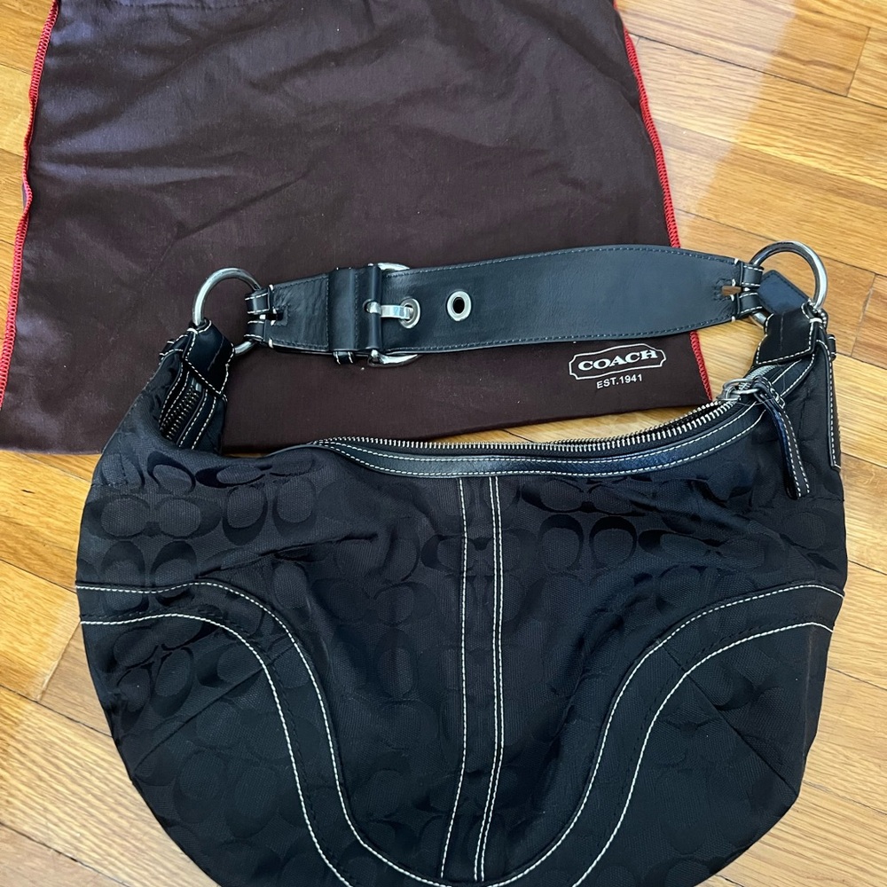 Y2K Coach Signature Black Hobo Crescent Shoulder Bag